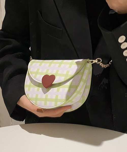 Pochi Pouch(ポチポーチ)の「Pochi Pouch/ハート チェック柄 ミニ チェーンショルダー(ショルダーバッグ・レディース・ホワイト×ブラック/ホワイト×グリーン・FREE)」の20枚目の写真