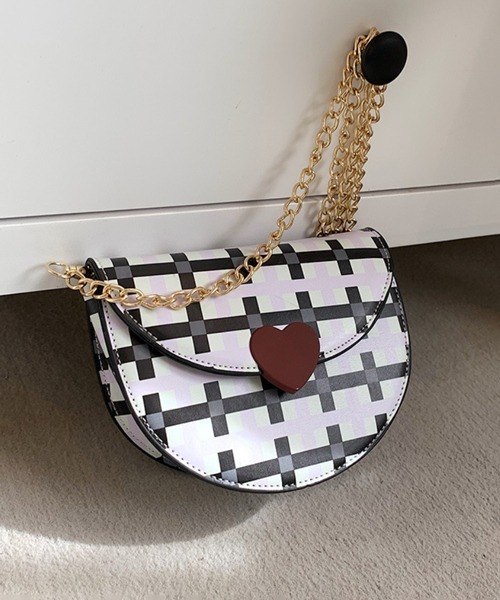 Pochi Pouch(ポチポーチ)の「Pochi Pouch/ハート チェック柄 ミニ チェーンショルダー(ショルダーバッグ・レディース・ホワイト×ブラック/ホワイト×グリーン・FREE)」の8枚目の写真