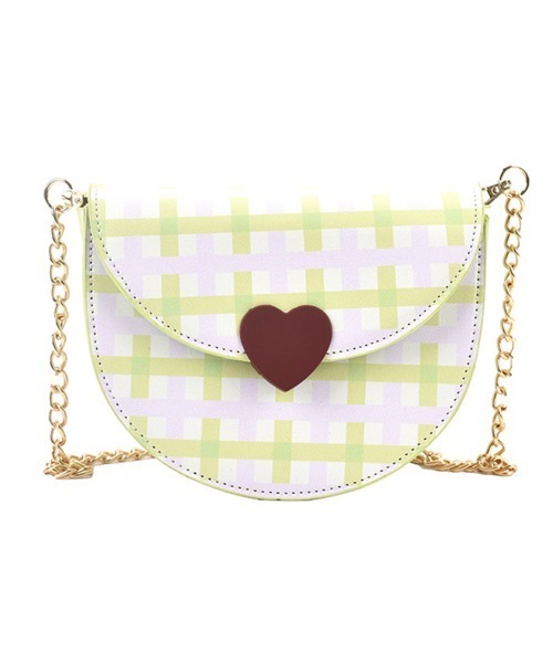 Pochi Pouch(ポチポーチ)の「Pochi Pouch/ハート チェック柄 ミニ チェーンショルダー(ショルダーバッグ・レディース・ホワイト×ブラック/ホワイト×グリーン・FREE)」の3枚目の写真