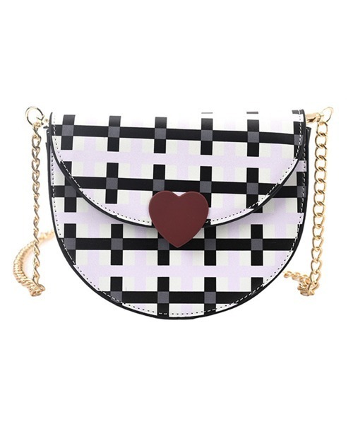 Pochi Pouch(ポチポーチ)の「Pochi Pouch/ハート チェック柄 ミニ チェーンショルダー(ショルダーバッグ・レディース・ホワイト×ブラック/ホワイト×グリーン・FREE)」の4枚目の写真