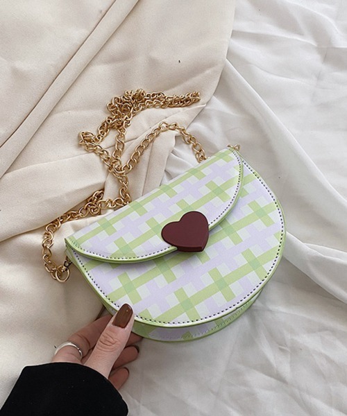 Pochi Pouch(ポチポーチ)の「Pochi Pouch/ハート チェック柄 ミニ チェーンショルダー(ショルダーバッグ・レディース・ホワイト×ブラック/ホワイト×グリーン・FREE)」の14枚目の写真