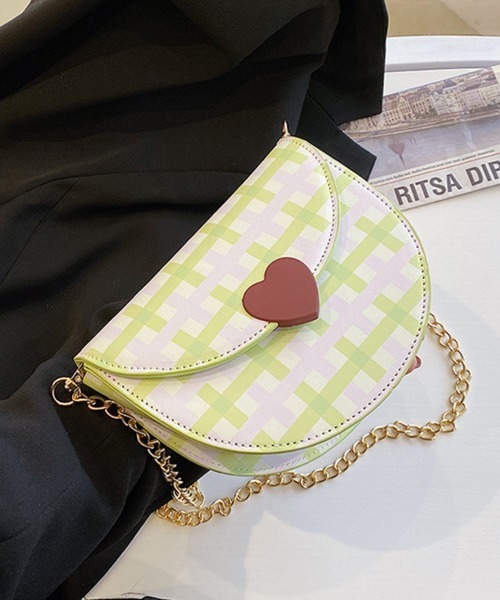 Pochi Pouch(ポチポーチ)の「Pochi Pouch/ハート チェック柄 ミニ チェーンショルダー(ショルダーバッグ・レディース・ホワイト×ブラック/ホワイト×グリーン・FREE)」の15枚目の写真