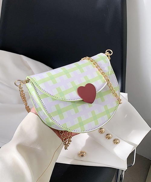 Pochi Pouch(ポチポーチ)の「Pochi Pouch/ハート チェック柄 ミニ チェーンショルダー(ショルダーバッグ・レディース・ホワイト×ブラック/ホワイト×グリーン・FREE)」の16枚目の写真