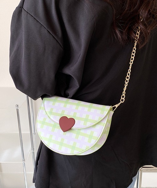 Pochi Pouch(ポチポーチ)の「Pochi Pouch/ハート チェック柄 ミニ チェーンショルダー(ショルダーバッグ・レディース・ホワイト×ブラック/ホワイト×グリーン・FREE)」の19枚目の写真