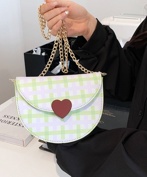 Pochi Pouch(ポチポーチ)の「Pochi Pouch/ハート チェック柄 ミニ チェーンショルダー(ショルダーバッグ・レディース・ホワイト×ブラック/ホワイト×グリーン・FREE)」の17枚目の写真