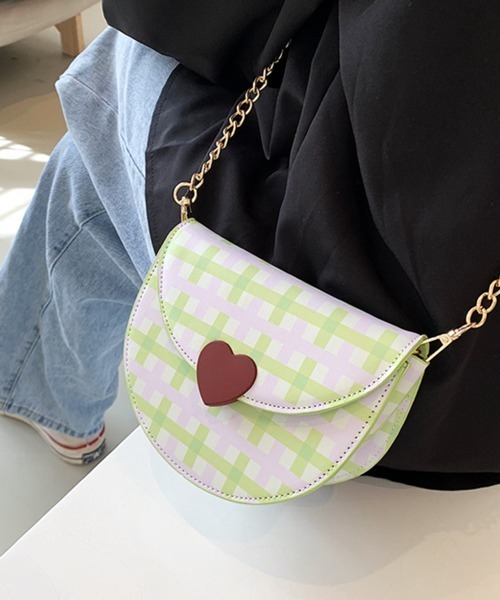 Pochi Pouch(ポチポーチ)の「Pochi Pouch/ハート チェック柄 ミニ チェーンショルダー(ショルダーバッグ・レディース・ホワイト×ブラック/ホワイト×グリーン・FREE)」の18枚目の写真