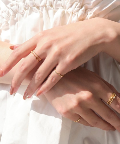 Phoebe（フィービィー）の「【サイズ調整可能】フェミニンプレイスドビジューセットリング（リング・レディース・イエローゴールド/ピンクゴールド・FREE）」の10枚目の写真