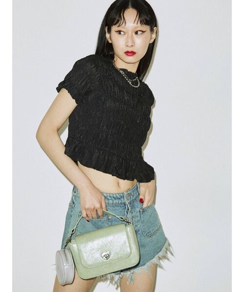jouetie(ジュエティ)の「シアークロップドシャーリングトップス【WEB限定】(Tシャツ/カットソー・レディース・ブラック/パープル/グリーン・MEDIUM)」の4枚目の写真