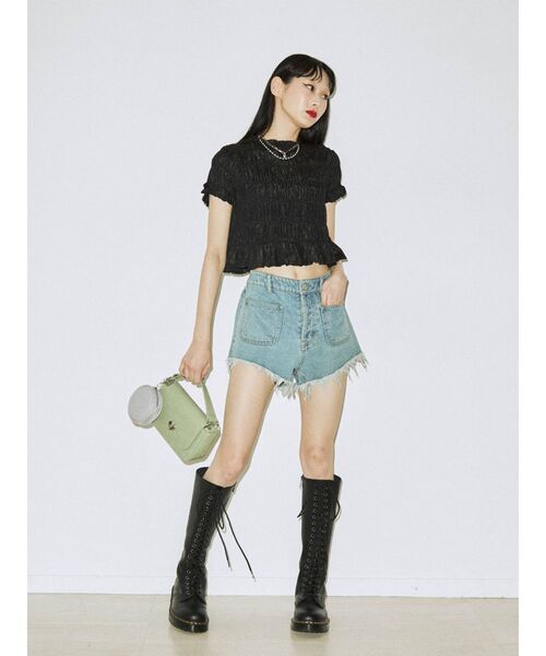 jouetie(ジュエティ)の「シアークロップドシャーリングトップス【WEB限定】(Tシャツ/カットソー・レディース・ブラック/パープル/グリーン・MEDIUM)」の10枚目の写真