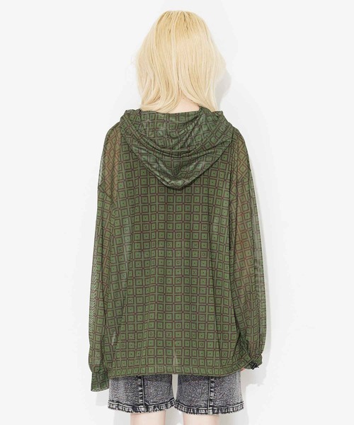 X-girl（エックスガール）の「RETRO PATTERN MESH HOODIE/レトロ メッシュパーカー（パーカー・レディース・ブラック/ブラウン/グリーン・S/M）」の5枚目の写真
