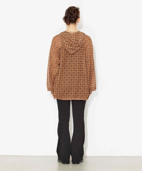 X-girl（エックスガール）の「RETRO PATTERN MESH HOODIE/レトロ メッシュパーカー（パーカー・レディース・ブラック/ブラウン/グリーン・S/M）」の8枚目の写真