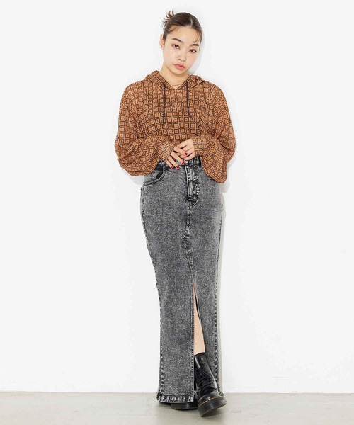 X-girl（エックスガール）の「RETRO PATTERN MESH HOODIE/レトロ メッシュパーカー（パーカー・レディース・ブラック/ブラウン/グリーン・S/M）」の9枚目の写真