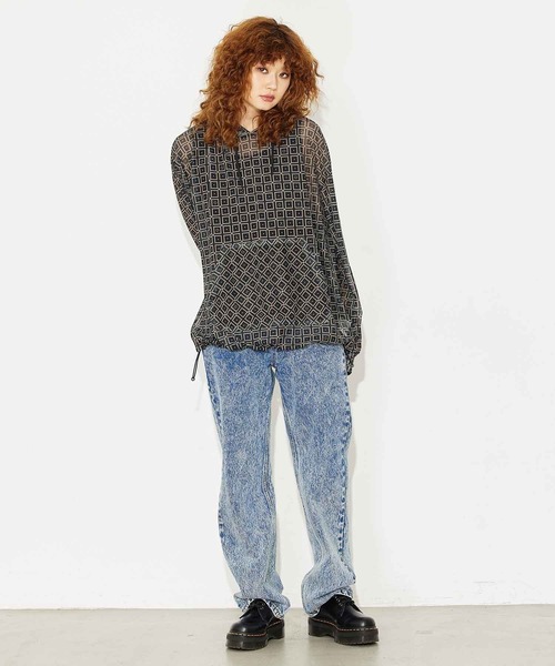 X-girl（エックスガール）の「RETRO PATTERN MESH HOODIE/レトロ メッシュパーカー（パーカー・レディース・ブラック/ブラウン/グリーン・S/M）」の21枚目の写真