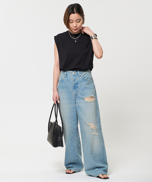 AP STUDIO（エーピーストゥディオ）の「SCENTOF シルキーコットンノースリーブカットソー（Tシャツ/カットソー・レディース・ホワイト/チャコールグレー/ブラック/ブラック系その他・FREE）」の7枚目の写真