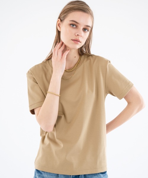 ALEXIA STAM（アリシアスタン）の「Basic Cotton Tee /ベーシックコットンT（Tシャツ/カットソー・レディース・ネイビー/ホワイト/キャメル・FREE）」の3枚目の写真