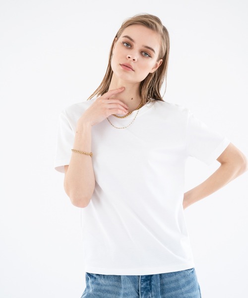 ALEXIA STAM（アリシアスタン）の「Basic Cotton Tee /ベーシックコットンT（Tシャツ/カットソー・レディース・ネイビー/ホワイト/キャメル・FREE）」の2枚目の写真