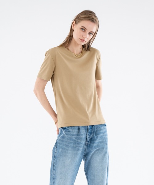ALEXIA STAM（アリシアスタン）の「Basic Cotton Tee /ベーシックコットンT（Tシャツ/カットソー・レディース・ネイビー/ホワイト/キャメル・FREE）」の5枚目の写真