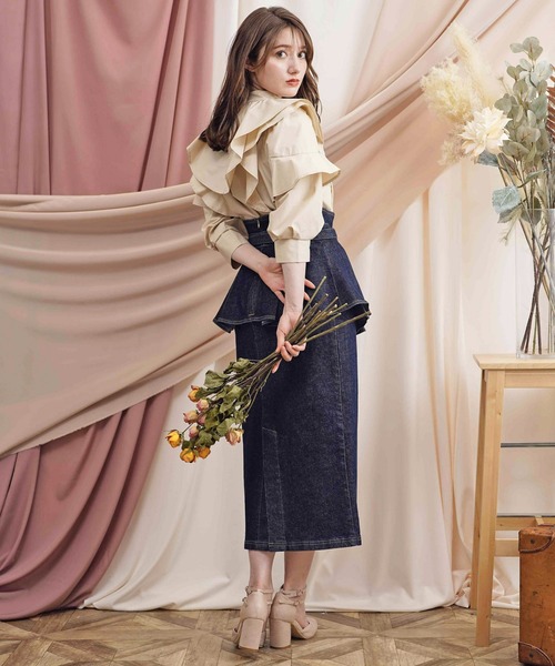 NOELA（ノエラ）の「ウエストペプラムデニムスカート（デニムスカート・レディース・ブラック/インディゴブルー/ダークインディゴブルー・S/M）」の6枚目の写真
