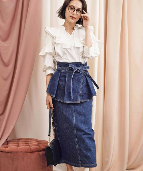 NOELA（ノエラ）の「ウエストペプラムデニムスカート（デニムスカート