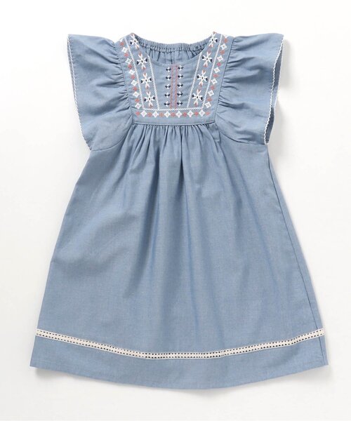 BREEZE(ブリーズ)の「袖フリル刺繍ワンピース(ワンピース・キッズ・ブルー/オフホワイト・130/140/90/100/110/120)」の2枚目の写真