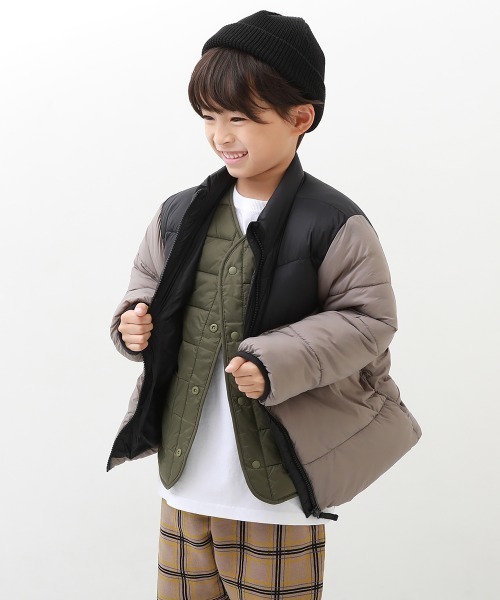 devirock(デビロック)の「洗える ボタン開き中綿ジャケット【インナーダウン】(ダウンジャケット/コート・キッズ・ライトブラウン/ブルー系その他/ピンクベージュ/ダークオリーブ/ブラック・150cm/100cm/130cm/120cm/160cm/140cm/110cm)」の20枚目の写真