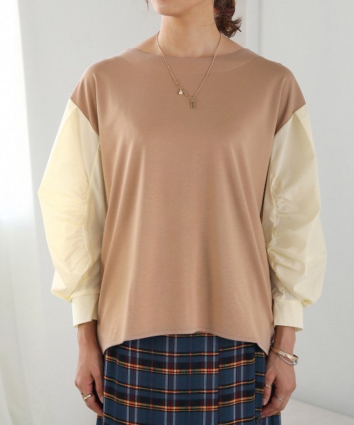 Bou Jeloud（ブージュルード）の「ドッキングカーブスリーブトップス（Tシャツ/カットソー・レディース・ブラック/ベージュ/カーキ・FREE）」の9枚目の写真