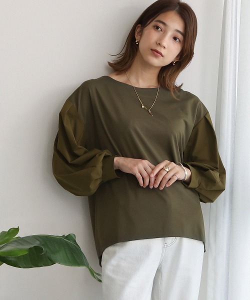 Bou Jeloud（ブージュルード）の「ドッキングカーブスリーブトップス（Tシャツ/カットソー・レディース・ブラック/ベージュ/カーキ・FREE）」の13枚目の写真