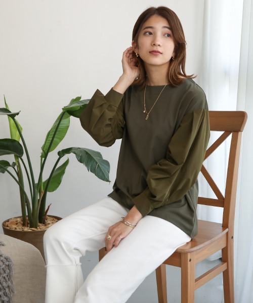 Bou Jeloud（ブージュルード）の「ドッキングカーブスリーブトップス（Tシャツ/カットソー・レディース・ブラック/ベージュ/カーキ・FREE）」の22枚目の写真