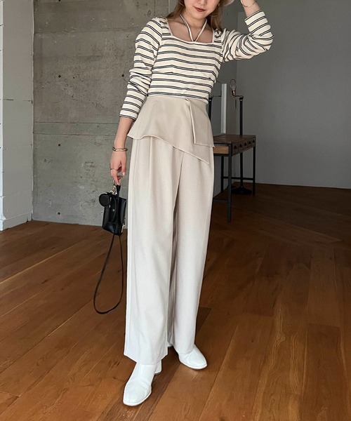 CAPRICIEUX LE'MAGE（カプリシューレマージュ）の「スクエアボーダーホルタープルオーバー（Tシャツ/カットソー・レディース・ブラック/オフホワイト/グリーン・FREE）」の8枚目の写真