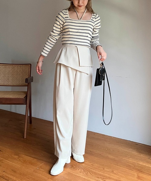 CAPRICIEUX LE'MAGE（カプリシューレマージュ）の「スクエアボーダーホルタープルオーバー（Tシャツ/カットソー・レディース・ブラック/オフホワイト/グリーン・FREE）」の9枚目の写真