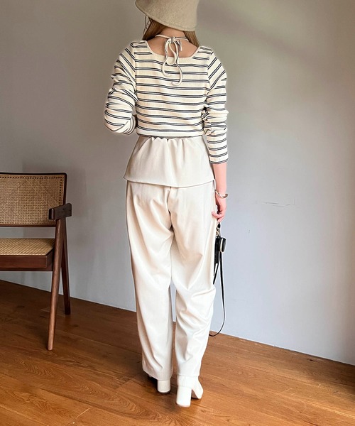 CAPRICIEUX LE'MAGE（カプリシューレマージュ）の「スクエアボーダーホルタープルオーバー（Tシャツ/カットソー・レディース・ブラック/オフホワイト/グリーン・FREE）」の10枚目の写真