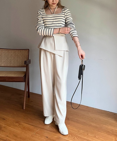 CAPRICIEUX LE'MAGE（カプリシューレマージュ）の「スクエアボーダーホルタープルオーバー（Tシャツ/カットソー・レディース・ブラック/オフホワイト/グリーン・FREE）」の11枚目の写真