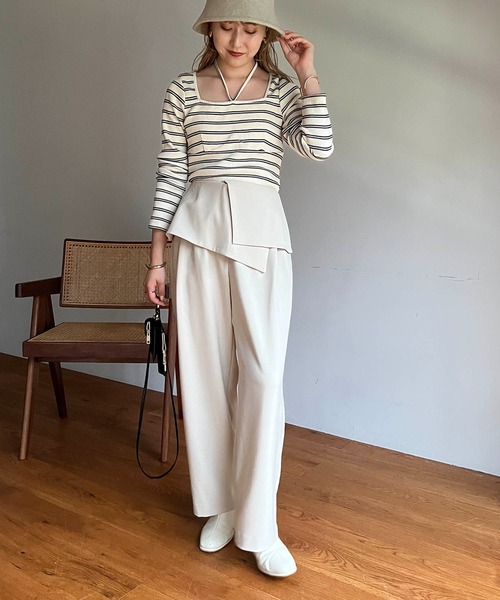 CAPRICIEUX LE'MAGE（カプリシューレマージュ）の「スクエアボーダーホルタープルオーバー（Tシャツ/カットソー・レディース・ブラック/オフホワイト/グリーン・FREE）」の12枚目の写真