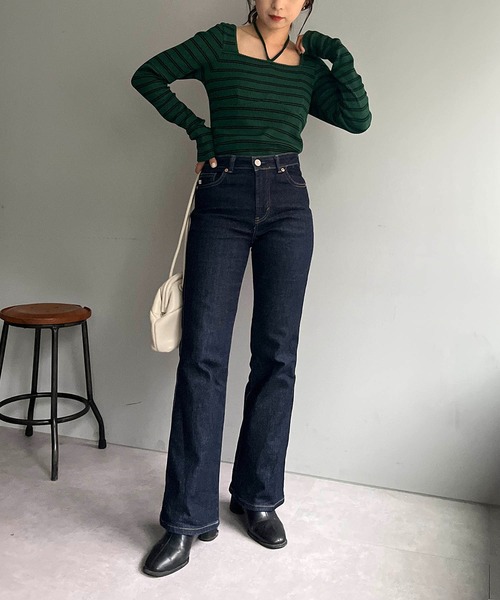 CAPRICIEUX LE'MAGE（カプリシューレマージュ）の「スクエアボーダーホルタープルオーバー（Tシャツ/カットソー・レディース・ブラック/オフホワイト/グリーン・FREE）」の21枚目の写真