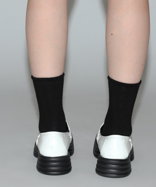apart by lowrys スクエアローファー ブラック 23-23.5cm thick soles personalized Lace-up platform Square Toe LEATHER