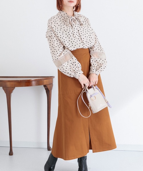 Paradise Picnic（パラダイスピクニック）の「Lallia mu 2WAYドットボウタイブラウス（シャツ/ブラウス・レディース・ブラック/ベージュ・FREE）」の8枚目の写真
