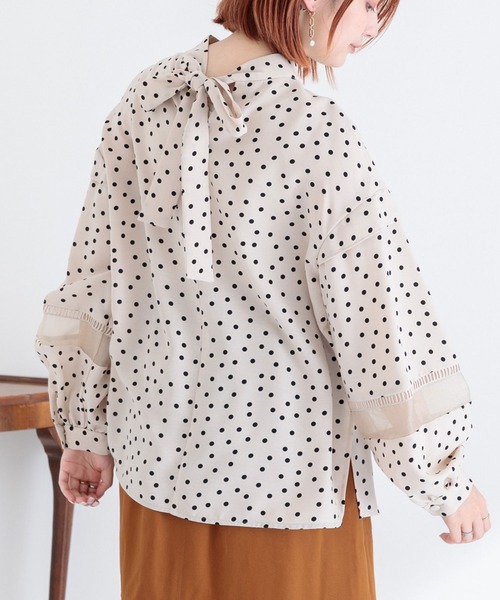 Paradise Picnic（パラダイスピクニック）の「Lallia mu 2WAYドットボウタイブラウス（シャツ/ブラウス・レディース・ブラック/ベージュ・FREE）」の4枚目の写真
