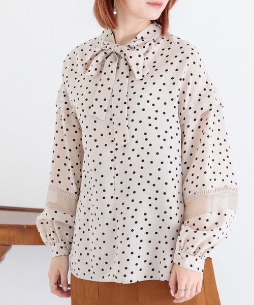 Paradise Picnic（パラダイスピクニック）の「Lallia mu 2WAYドットボウタイブラウス（シャツ/ブラウス・レディース・ブラック/ベージュ・FREE）」の17枚目の写真