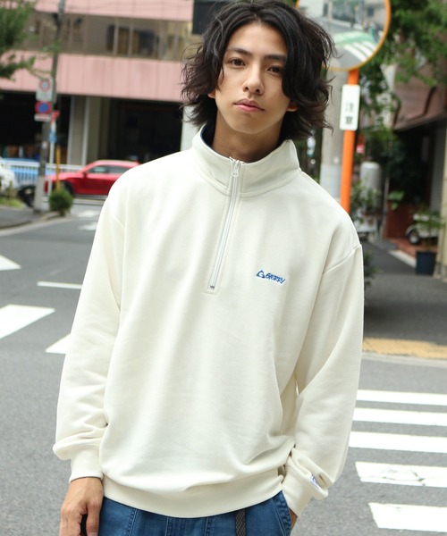 GERRY(ジェリー)の「【GERRY/ジェリー】ロゴ刺繍 TC裏毛 ハーフジップ プルオーバー スウェット(スウェット・メンズ・ホワイト/ダークグリーン/パープル/杢グレー/ホワイト系その他/ダークグレー・LL/M/L)」の2枚目の写真