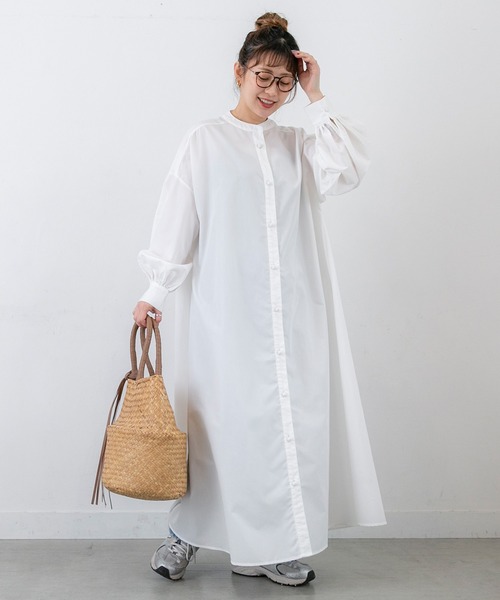PICHI（ピイチ）の「ノーカラーテントシルエットワンピース（シャツワンピース・レディース・ホワイト/ブラック・LONG/REGULAR）」の2枚目の写真