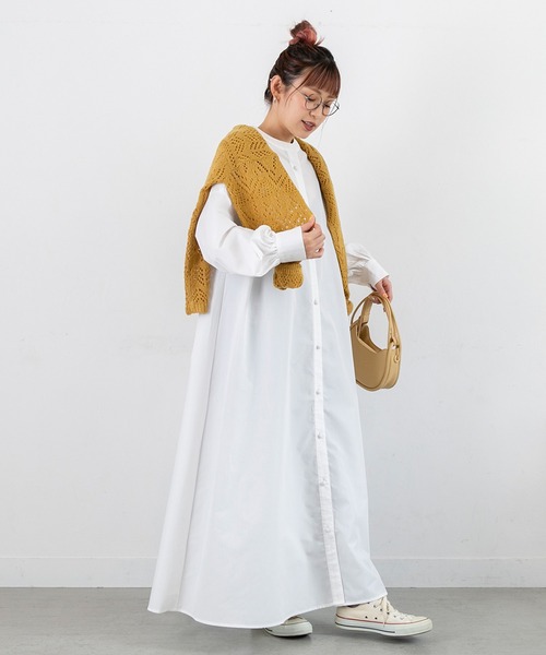 PICHI（ピイチ）の「ノーカラーテントシルエットワンピース（シャツワンピース・レディース・ホワイト/ブラック・LONG/REGULAR）」の14枚目の写真