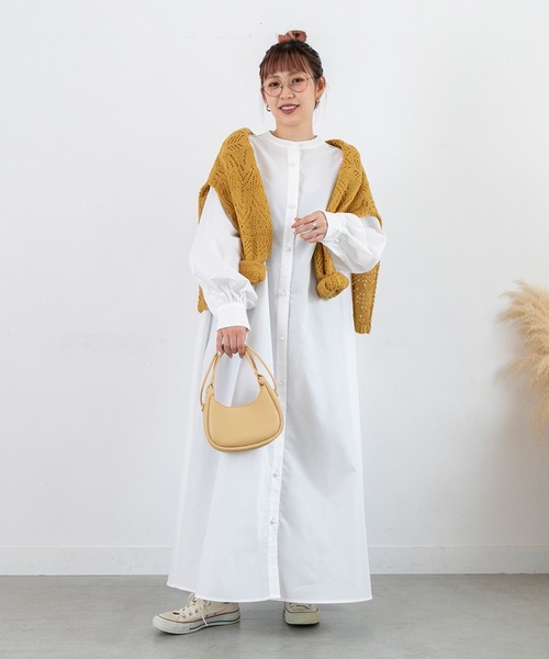 PICHI（ピイチ）の「ノーカラーテントシルエットワンピース（シャツワンピース・レディース・ホワイト/ブラック・LONG/REGULAR）」の20枚目の写真