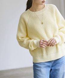 ワッフル編みラグランスリーブニット