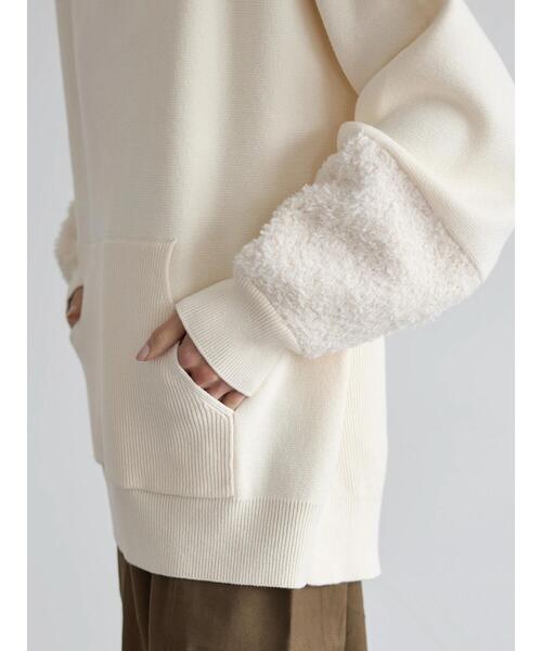 rem closet（レムクローゼット）の「ラグジャガード切替えニットパーカー（ニット/セーター・レディース・アイボリー/グレイッシュベージュ/ブラック・FREE）」の14枚目の写真