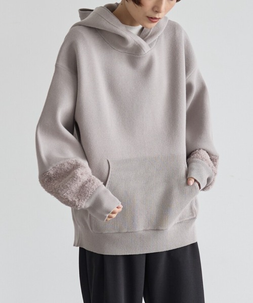 rem closet（レムクローゼット）の「ラグジャガード切替えニットパーカー（ニット/セーター・レディース・アイボリー/グレイッシュベージュ/ブラック・FREE）」の3枚目の写真