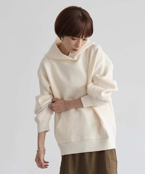rem closet（レムクローゼット）の「ラグジャガード切替えニットパーカー（ニット/セーター・レディース・アイボリー/グレイッシュベージュ/ブラック・FREE）」の17枚目の写真