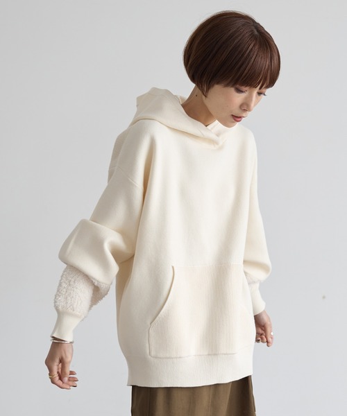 rem closet（レムクローゼット）の「ラグジャガード切替えニットパーカー（ニット/セーター・レディース・アイボリー/グレイッシュベージュ/ブラック・FREE）」の19枚目の写真