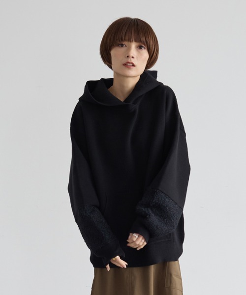 rem closet（レムクローゼット）の「ラグジャガード切替えニットパーカー（ニット/セーター・レディース・アイボリー/グレイッシュベージュ/ブラック・FREE）」の6枚目の写真