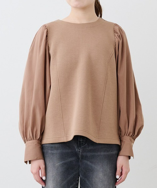 IEDIT（イディット）の「ＩＥＤＩＴ　ふんわり袖デザインが華やかな　異素材切り替えプルオーバー（その他トップス・レディース・ブラック/モカ・MEDIUM/LARGE/X-LARGE/XX-LARGE）」の2枚目の写真