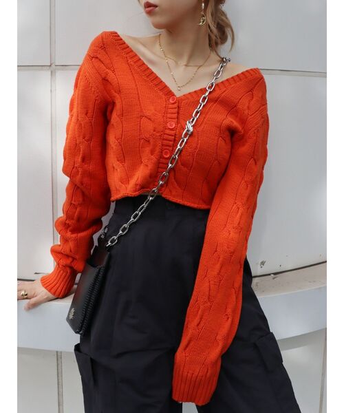 EVRIS（エヴリス）の「クロップドニットカーディガン（カーディガン/ボレロ・レディース・ホワイト/ブラック/オレンジ/ブルー・FREE）」の4枚目の写真